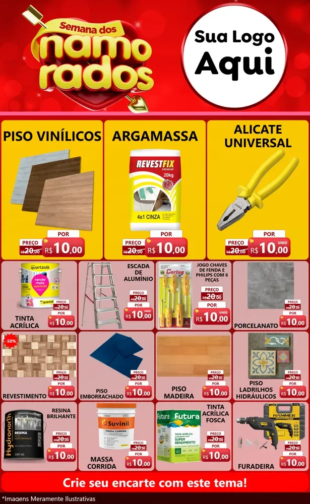 Modelo de Encarte para Encarte Grande com o tema Semana dos namorados para Material para Construção