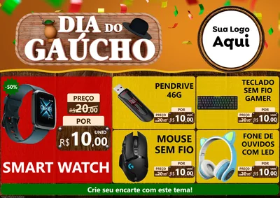 Modelo de Encarte para Encarte A4 Horizontal com o tema Dia do Gaúcho para Informática