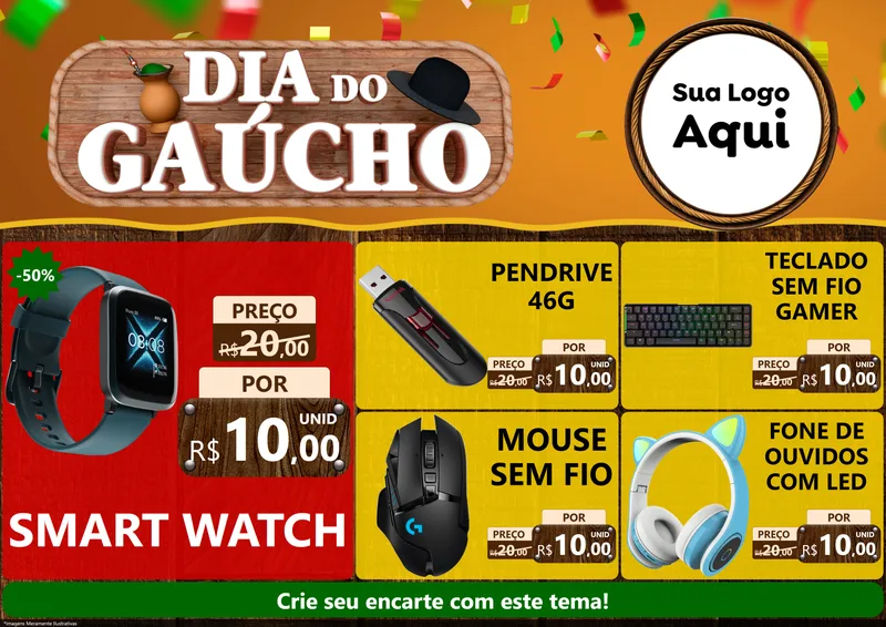Modelo de Encarte para Encarte A4 Horizontal com o tema Dia do Gaúcho para Informática