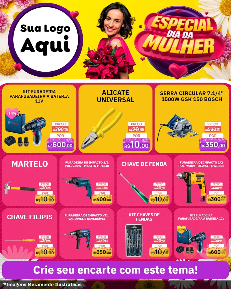 Modelo de Rede Social para Feed Instagram com o tema Especial Dia da Mulher para Maquinas e Ferramentas