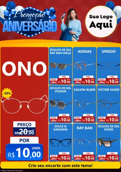 Modelo de Encarte para Encarte A4 Vertical com o tema Promoção de Aniversário para Óticas