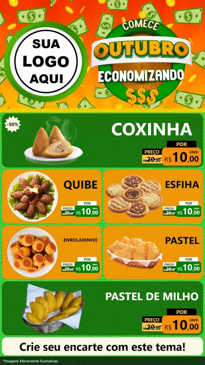 Modelo de TV para TV Vertical com o tema Comece Outubro Economizando para Salgadaria