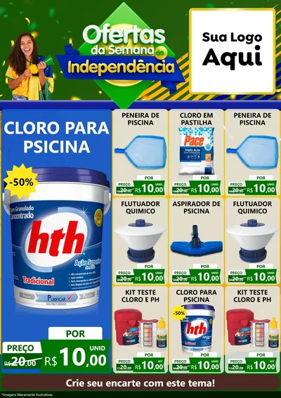 Modelo de Encarte para Encarte A4 Vertical com o tema Ofertas da Semana da Independência para Produtos para Piscina
