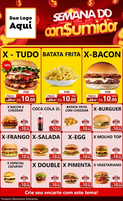 Modelo de Encarte para Encarte Grande com o tema Semana do Consumidor para Hamburgueria