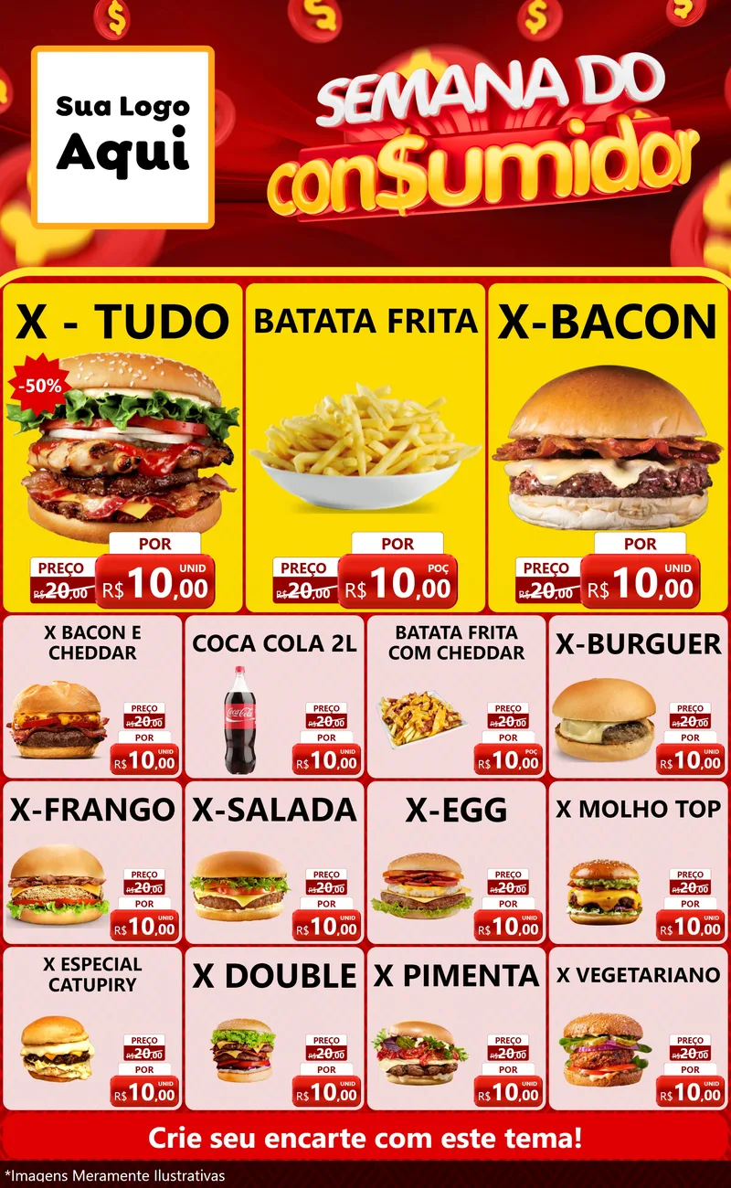 Modelo de Encarte para Encarte Grande com o tema Semana do Consumidor para Hamburgueria
