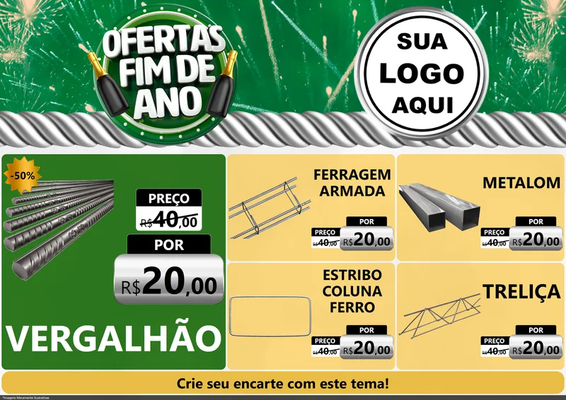 Modelo de Encarte para Encarte A4 Horizontal com o tema Ofertas Fim de Ano para Ferragens