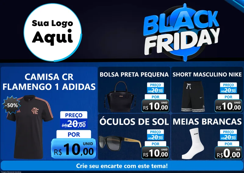 Modelo de Encarte para Encarte A4 Horizontal com o tema Black Friday para Roupas e acessórios