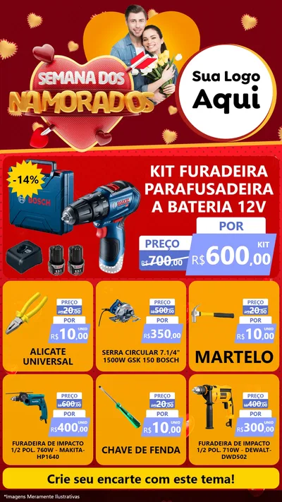 Modelo de Rede Social para Stories com o tema Semana dos Namorados para Maquinas e Ferramentas