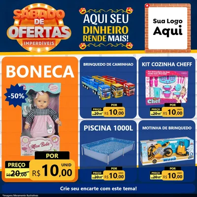 Modelo de Rede Social para Feed Facebook com o tema Sábado de Ofertas Imperdíveis para Brinquedos