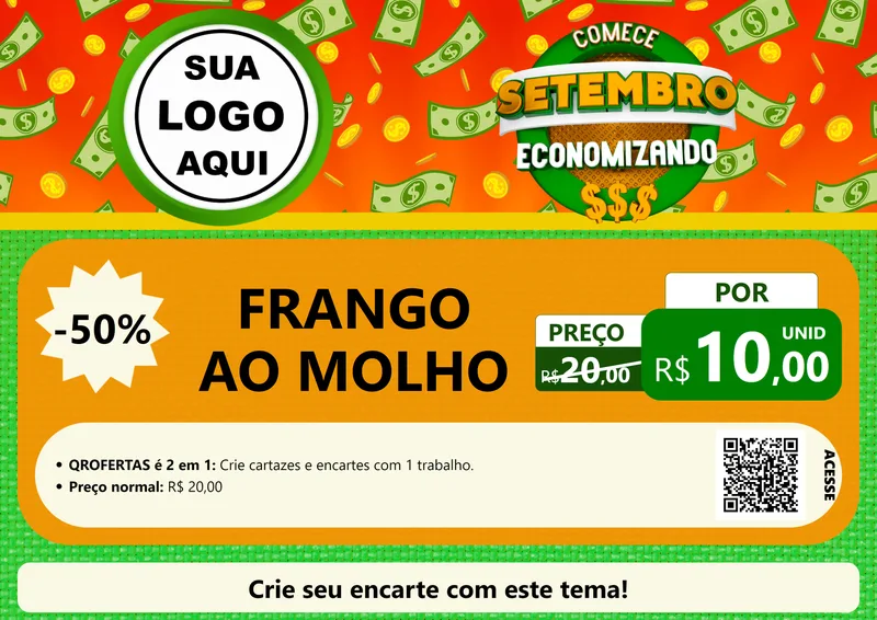 Modelo de Cartaz para Cartaz A4 Horizontal com o tema Comece Setembro Economizando para Restaurante