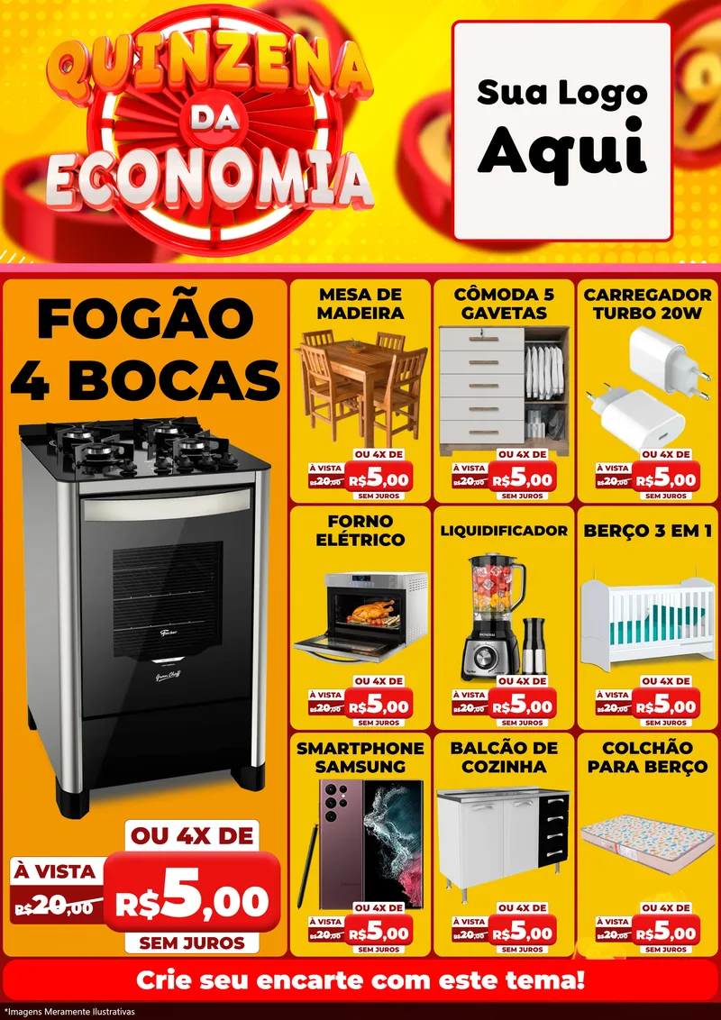 Modelo de Encarte para Encarte A4 Vertical com o tema Quinzena Da Economia para Móveis e Eletro