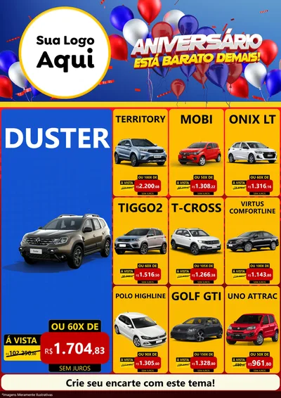 Modelo de Encarte para Encarte A4 Vertical com o tema Aniversário para Concessionaria de Carros