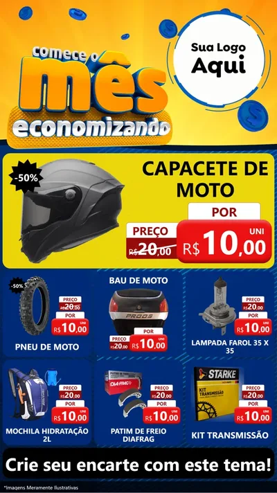 Modelo de Rede Social para Stories com o tema Comece O Mês Economizando para Moto peças