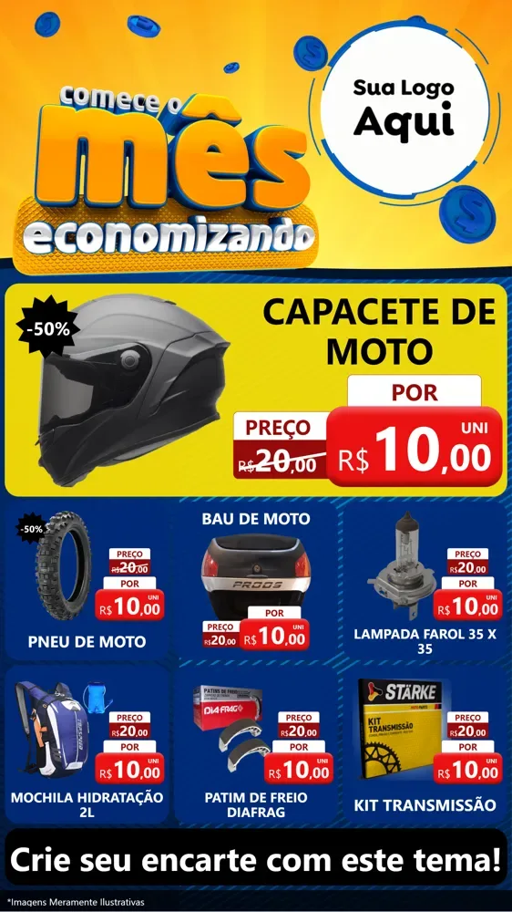 Modelo de Rede Social para Stories com o tema Comece O Mês Economizando para Moto peças