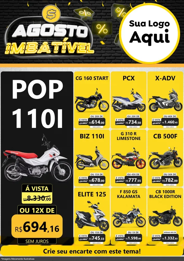Modelo de Encarte para Encarte A4 Vertical com o tema Agosto Imbatível para Concessionaria de Motos