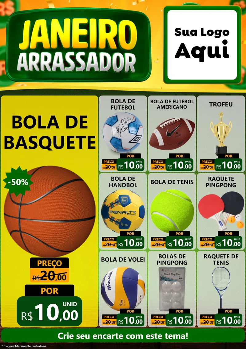 Modelo de Encarte para Encarte A4 Vertical com o tema Janeiro Arrasador para Artigos Esportivos