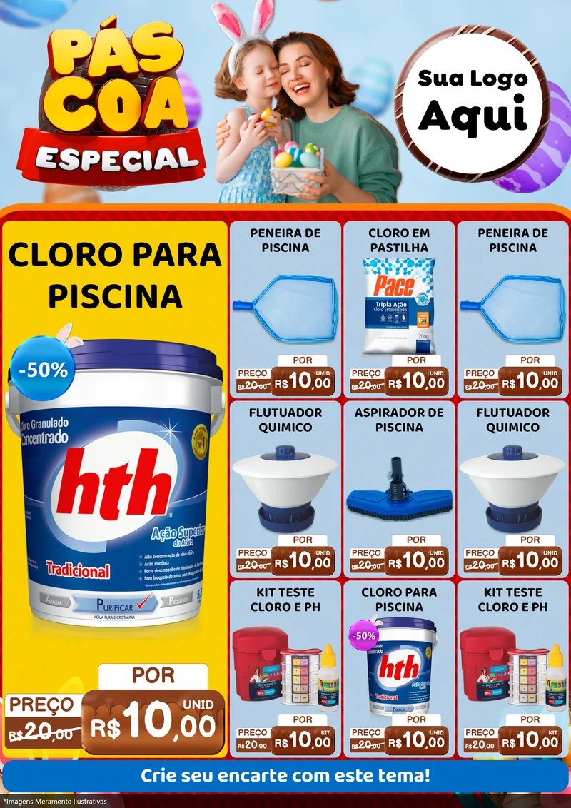Modelo de Encarte para Encarte A4 Vertical com o tema Páscoa Especial para Produtos para Piscina