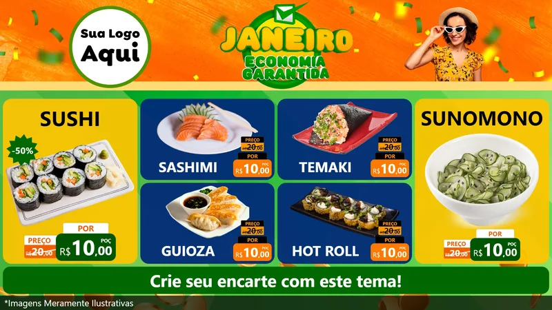 Modelo de TV para TV Horizontal com o tema Janeiro - Economia Garantida para Comida japonesa