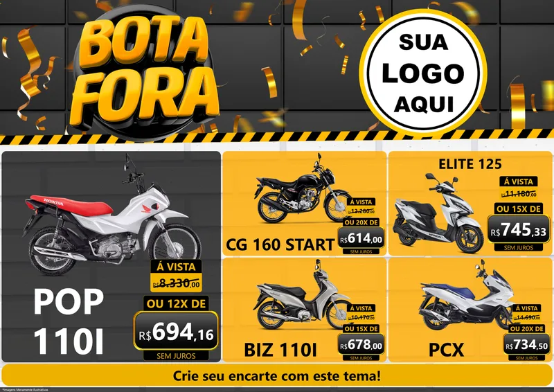 Modelo de Encarte para Encarte A4 Horizontal com o tema Bota Fora para Concessionaria de Motos