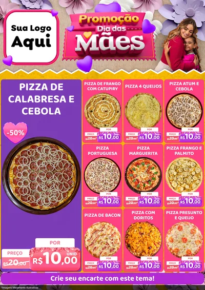 Modelo de Encarte para Encarte A4 Vertical com o tema Promoção Dia das Mães para Pizzaria