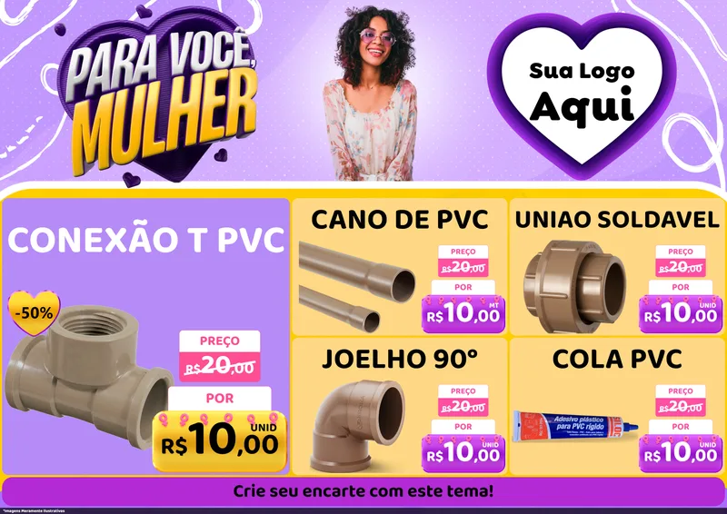 Modelo de Encarte para Encarte A4 Horizontal com o tema Para Você, Mulher para Tubos e conexões