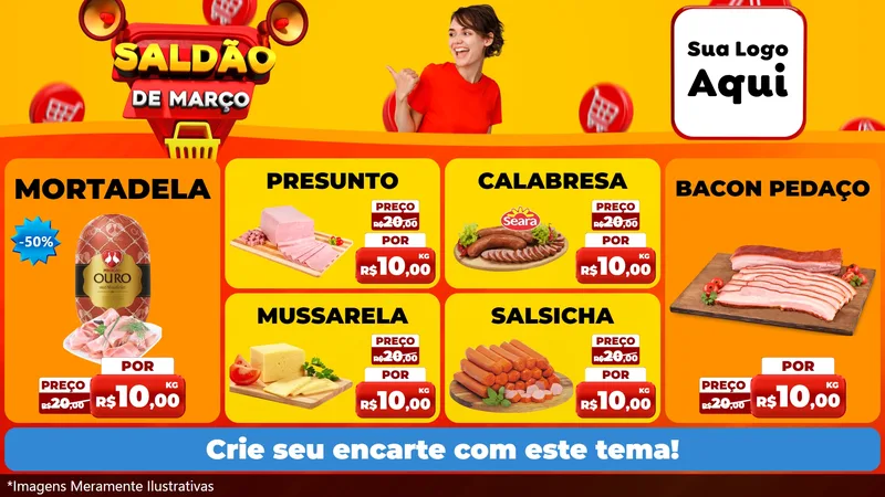 Modelo de TV para TV Horizontal com o tema Saldão de Março para Frios e Laticínios
