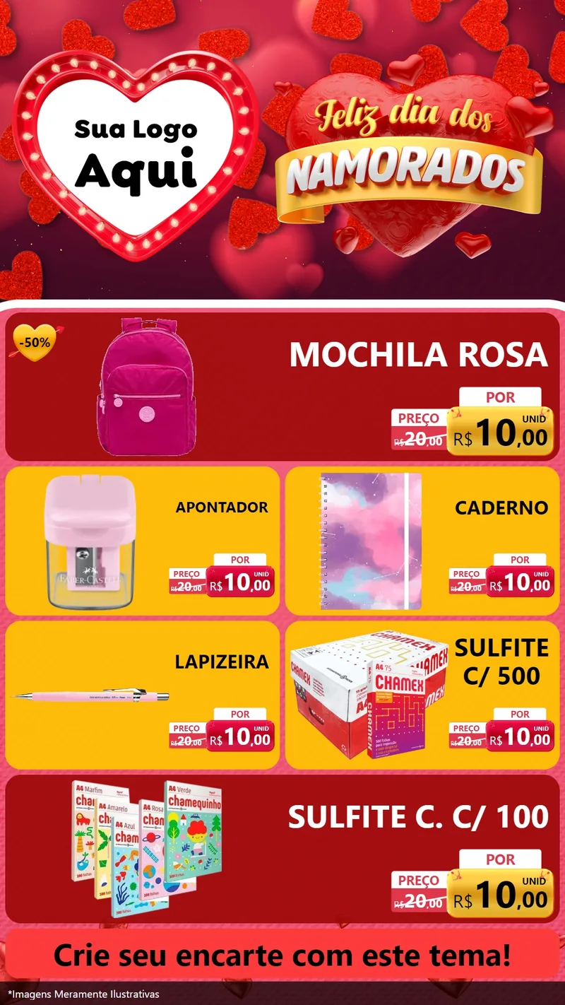 Modelo de TV para TV Vertical com o tema Feliz Dia Dos Namorados para Papelaria