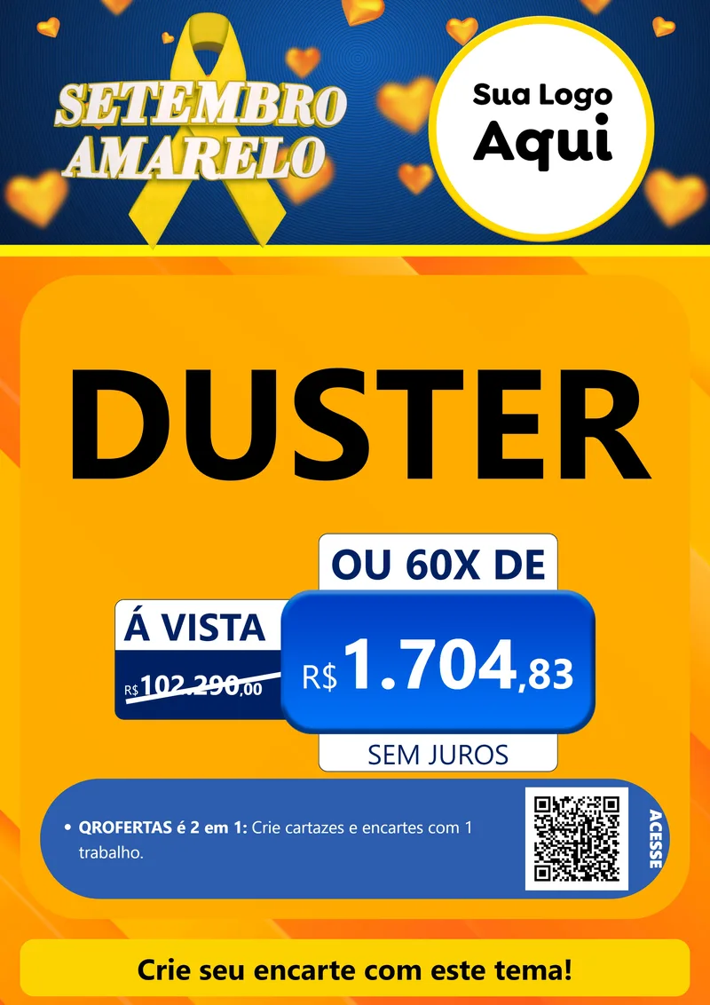Modelo de Cartaz para Cartaz A4 Vertical com o tema Setembro Amarelo para Concessionaria de Carros