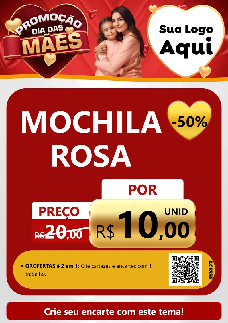 Modelo de Cartaz para Cartaz A4 Vertical com o tema Promoção Dia das Mães para Papelaria