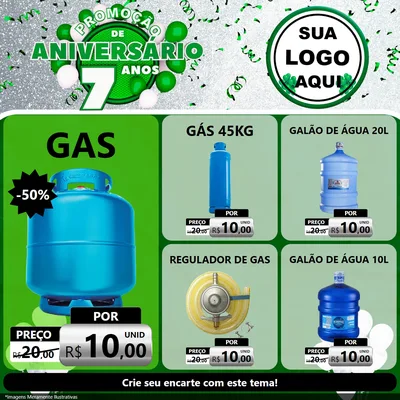 Modelo de Rede Social para Feed Facebook com o tema Promoção de Aniversário - 7 Anos para Água e gás