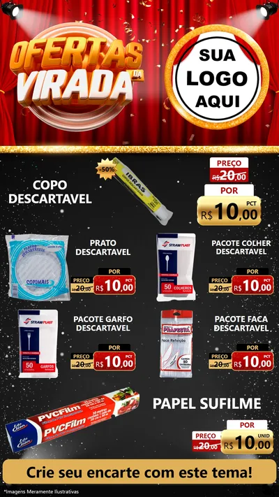 Modelo de TV para TV Vertical com o tema Ofertas da Virada para Embalagens