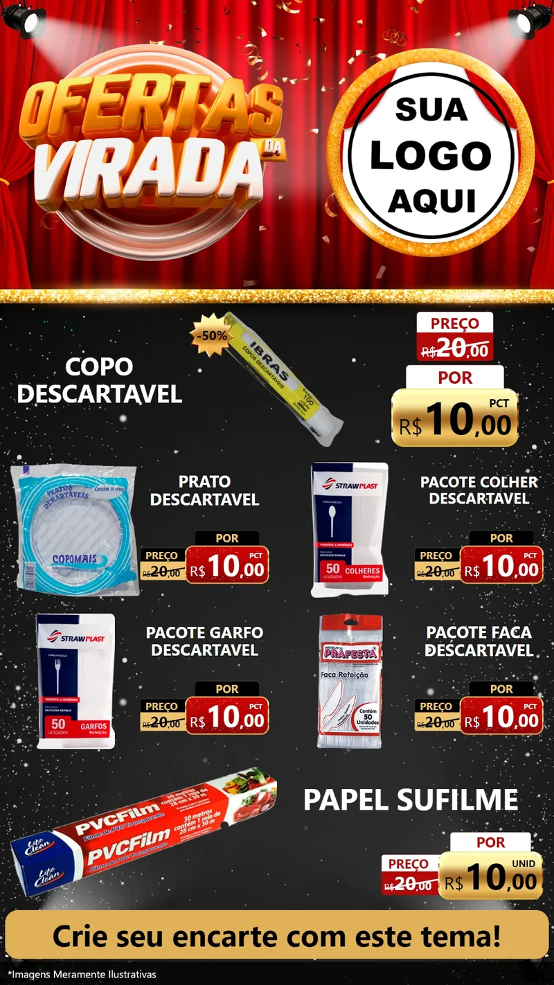 Modelo de TV para TV Vertical com o tema Ofertas da Virada para Embalagens