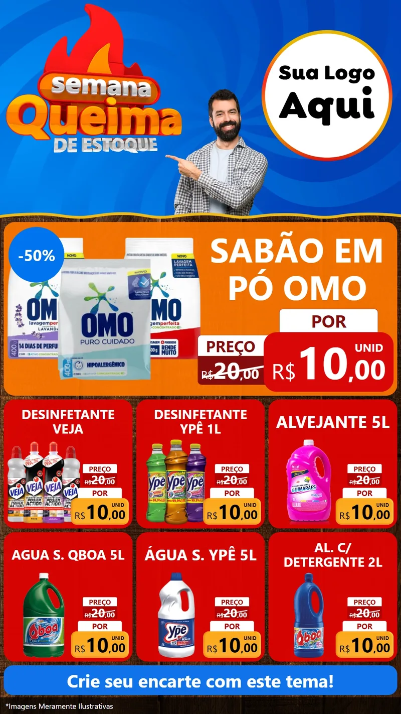 Modelo de Rede Social para Stories com o tema Semana Queima de Estoque para Produtos de Limpeza