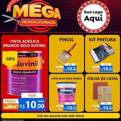 Modelo de Rede Social para Feed Facebook com o tema Mega Reinauguração para Tintas e Ferramentas