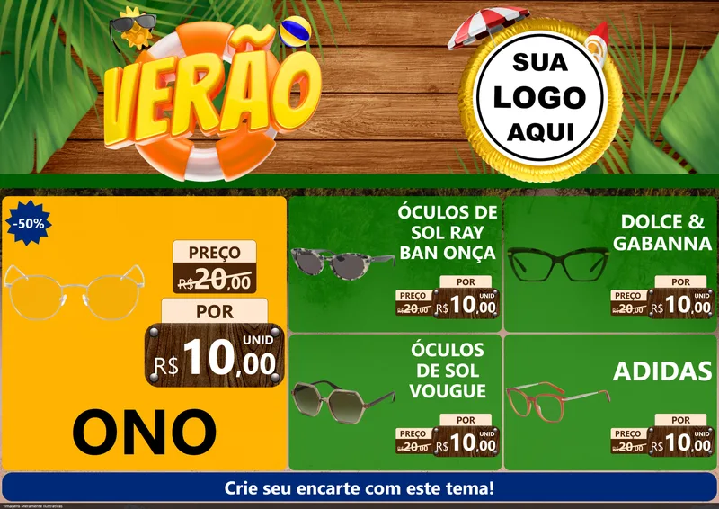 Modelo de Encarte para Encarte A4 Horizontal com o tema Verão para Óticas