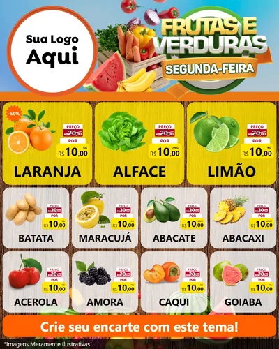 Modelo de Rede Social para Feed Instagram com o tema Frutas e Verduras Segunda-feira para Hortifrúti