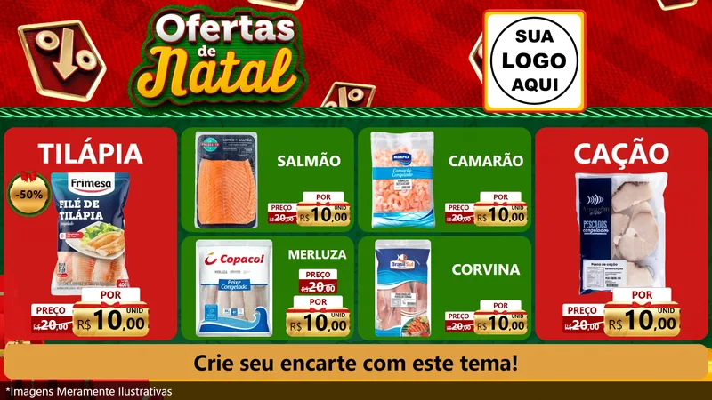 Modelo de TV para TV Horizontal com o tema Ofertas de Natal para Peixaria