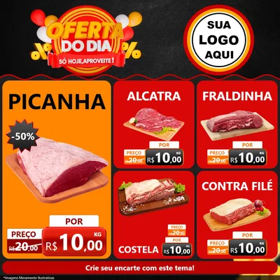 Modelo de Rede Social para Feed Facebook com o tema Oferta do Dia - Só hoje, Aproveite! para Açougue