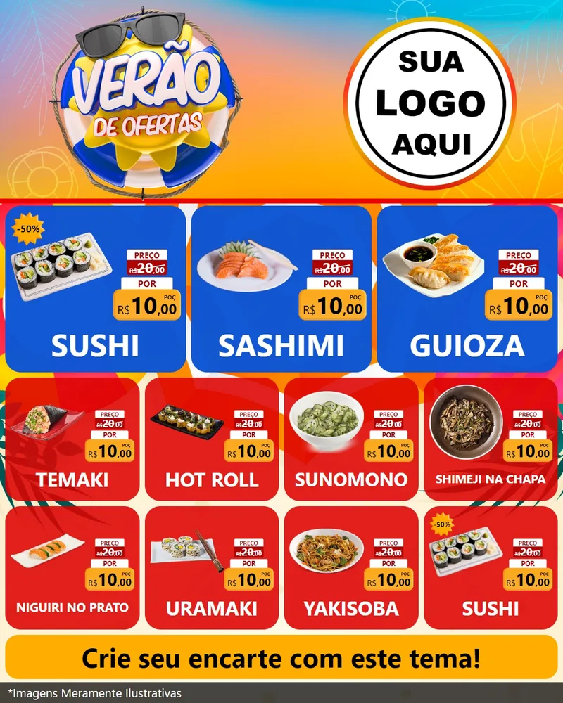 Modelo de Rede Social para Feed Instagram com o tema Verão de Ofertas para Comida japonesa