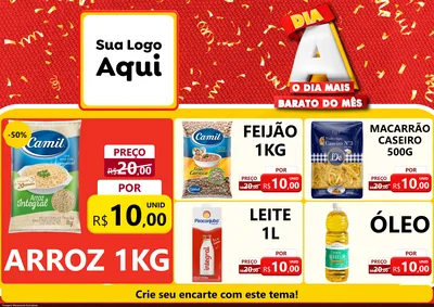 Modelo de Encarte para Encarte A4 Horizontal com o tema Dia A o Dia Mais Barato do Mês para Supermercado