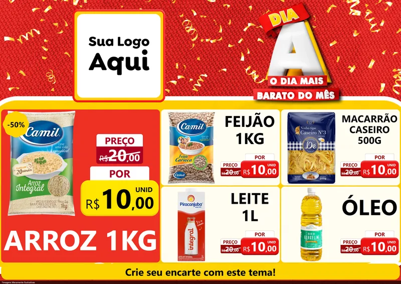 Modelo de Encarte para Encarte A4 Horizontal com o tema Dia A o Dia Mais Barato do Mês para Supermercado