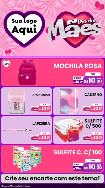 Modelo de TV para TV Vertical com o tema Dia das Mães para Papelaria