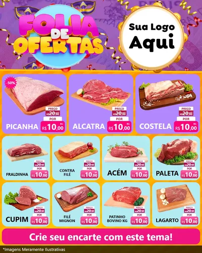Modelo de Rede Social para Feed Instagram com o tema Folia de Ofertas para Açougue