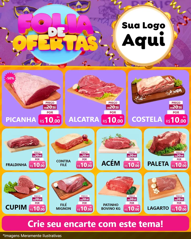 Modelo de Rede Social para Feed Instagram com o tema Folia de Ofertas para Açougue