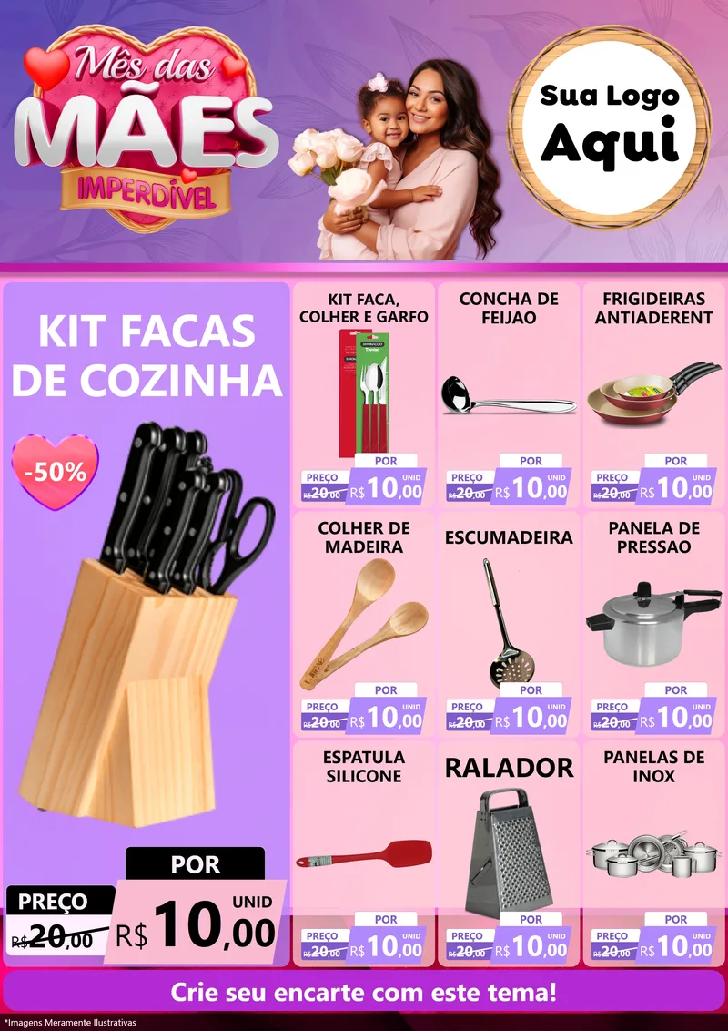 Modelo de Encarte para Encarte A4 Vertical com o tema Mês das Mães Imperdível para Utilidades Domésticas
