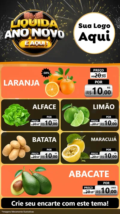 Modelo de TV para TV Vertical com o tema Liquida Ano Novo É Aqui! para Hortifrúti