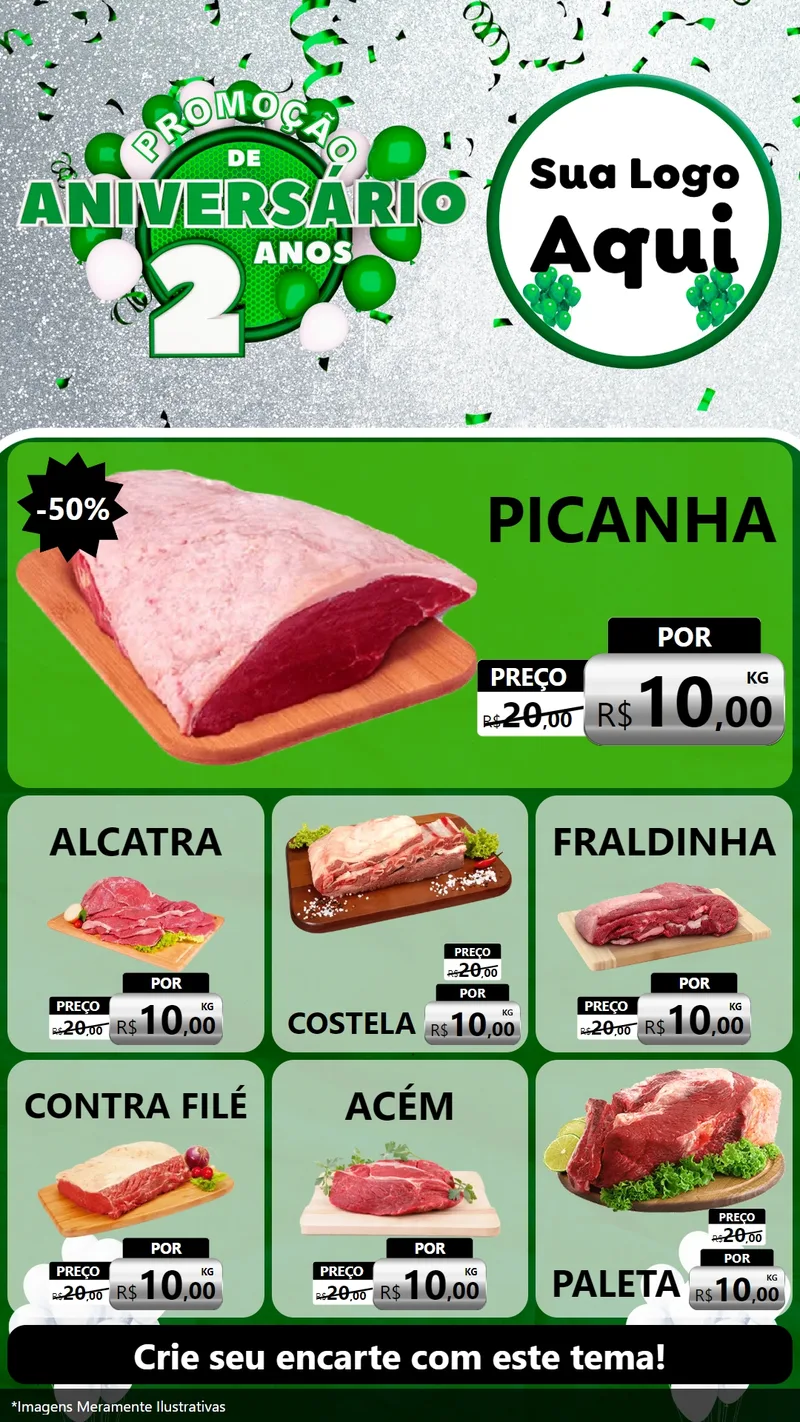 Modelo de Rede Social para Stories com o tema Promoção de Aniversário - 2 Anos para Açougue