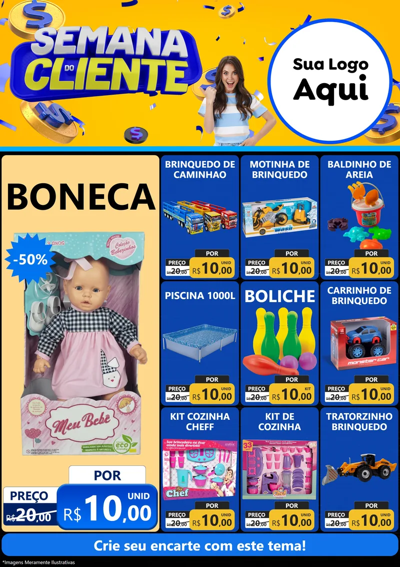 Modelo de Encarte para Encarte A4 Vertical com o tema Semana do Cliente para Brinquedos