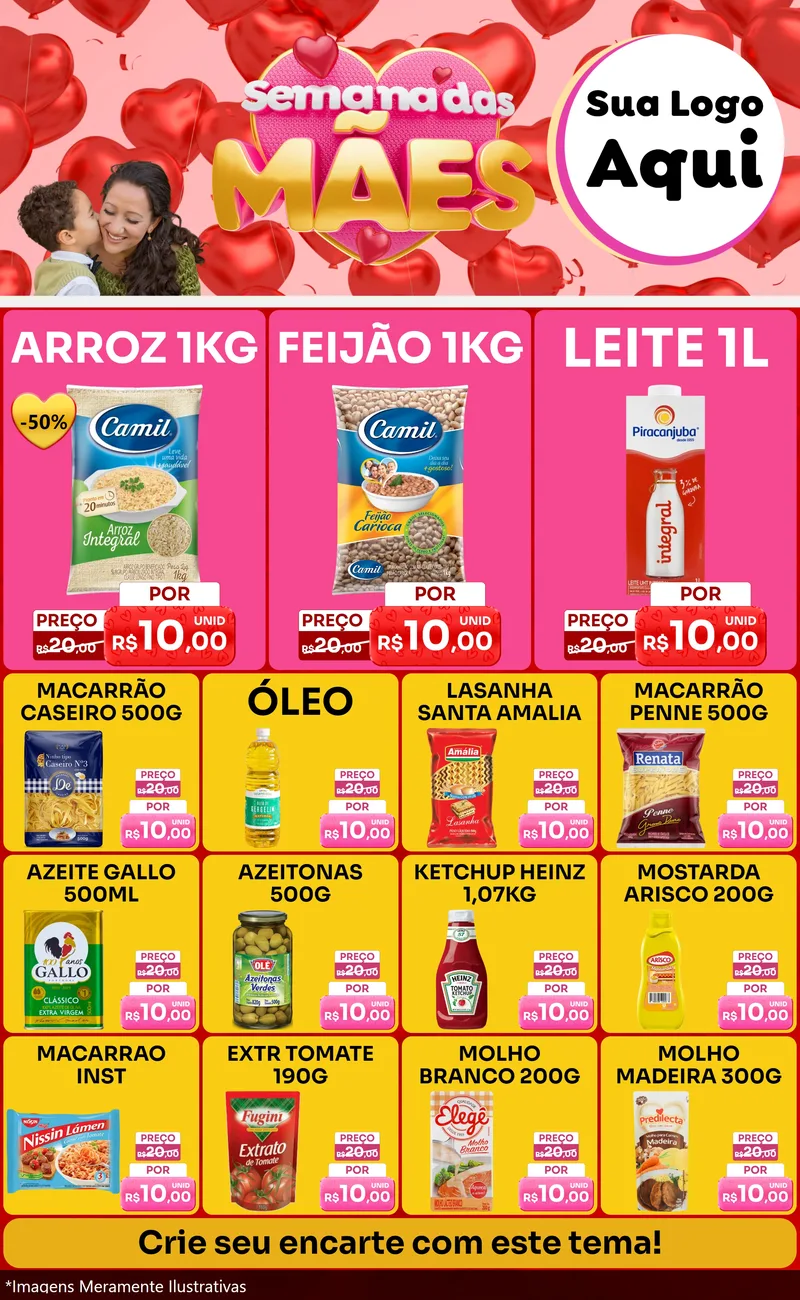 Modelo de Encarte para Encarte Grande com o tema Semana Das Mães para Supermercado