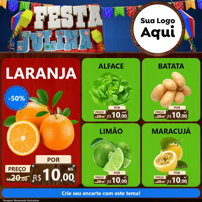Modelo de Rede Social para Feed Facebook com o tema Festa Julina para Hortifrúti